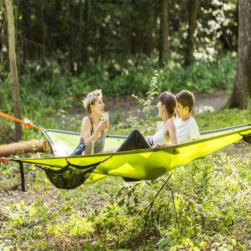 Triangular Hanging Camping Relax Mat for Multiple People – Airbed for 3 Points with Mounting Set 280x280 or 400x400 cm Green Black | Sansoti