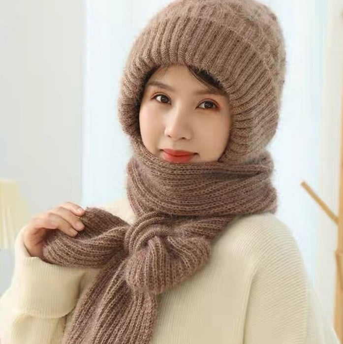 Winter Hat with Face and Ear Warmers Fleece-Lined Windproof Knitted Unisex Winter Accessory | Sansoti