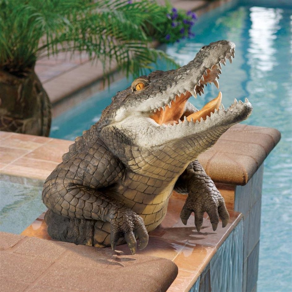 Crocodile Garden Statue Resin Waterproof Pond Decoration Wildlife Reptile Statue Pool Garden Accent Outdoor | Sansoti