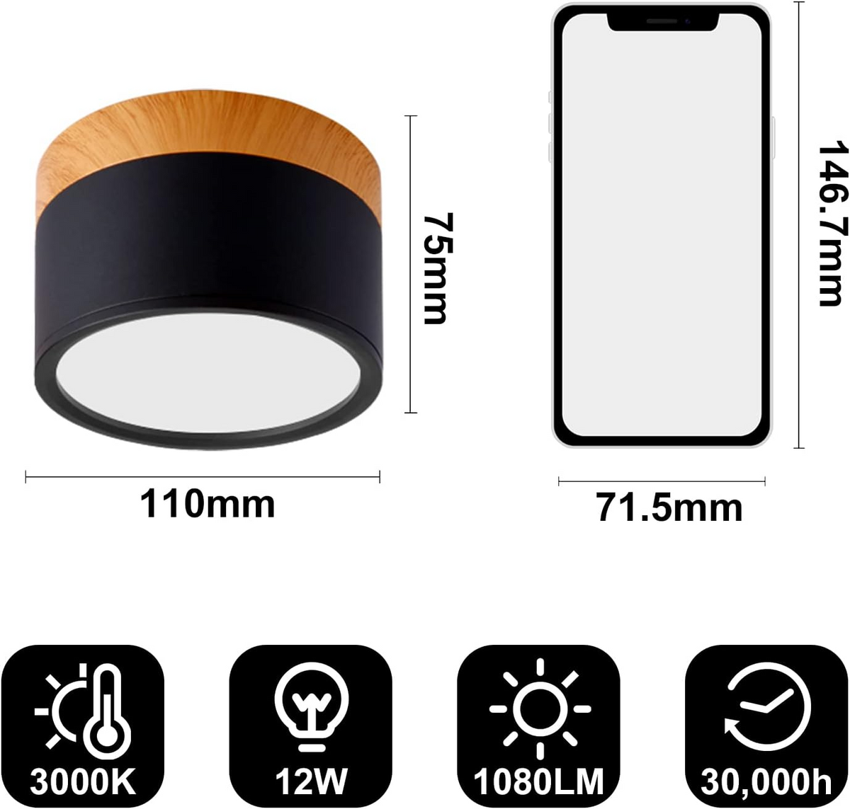 Plafonnier rond moderne en aluminium avec accents en bois et LED, éclairage scandinave pour entrée, salle à manger et salon | Sansoti