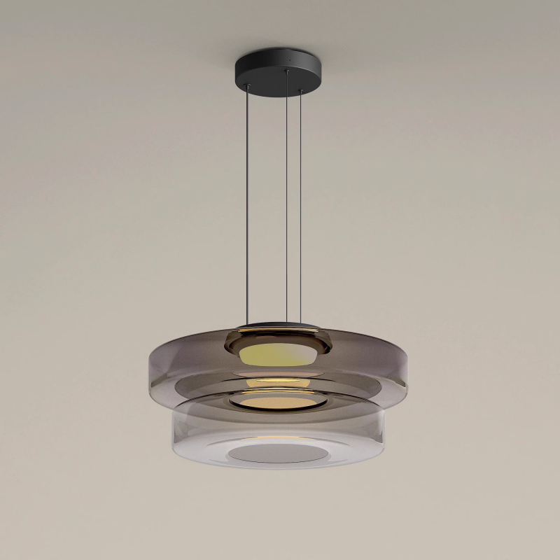 Lámpara colgante de vidrio LED, ámbar, verde y gris, varios niveles, salón, comedor y cocina, plafón moderno, ambiente Bauhaus | Sansoti