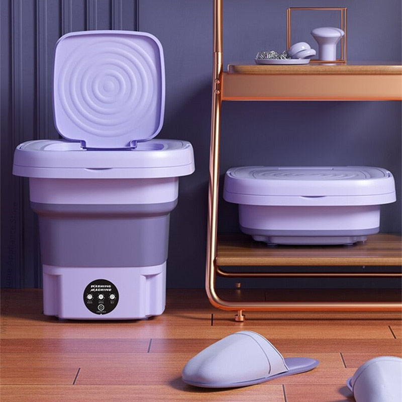 Foldable Washing Machine Compact 10L Camping Hand Washing Portable Bucket Universal Travel Washing Outdoor Green Purple | Sansoti