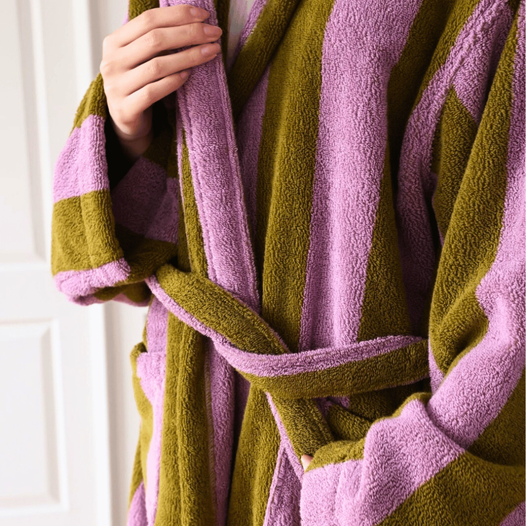 Cotton Bathrobe with Striped Jacquard Weave | Absorbent Organic Cotton for Spa Comfort and Wellness | Sansoti