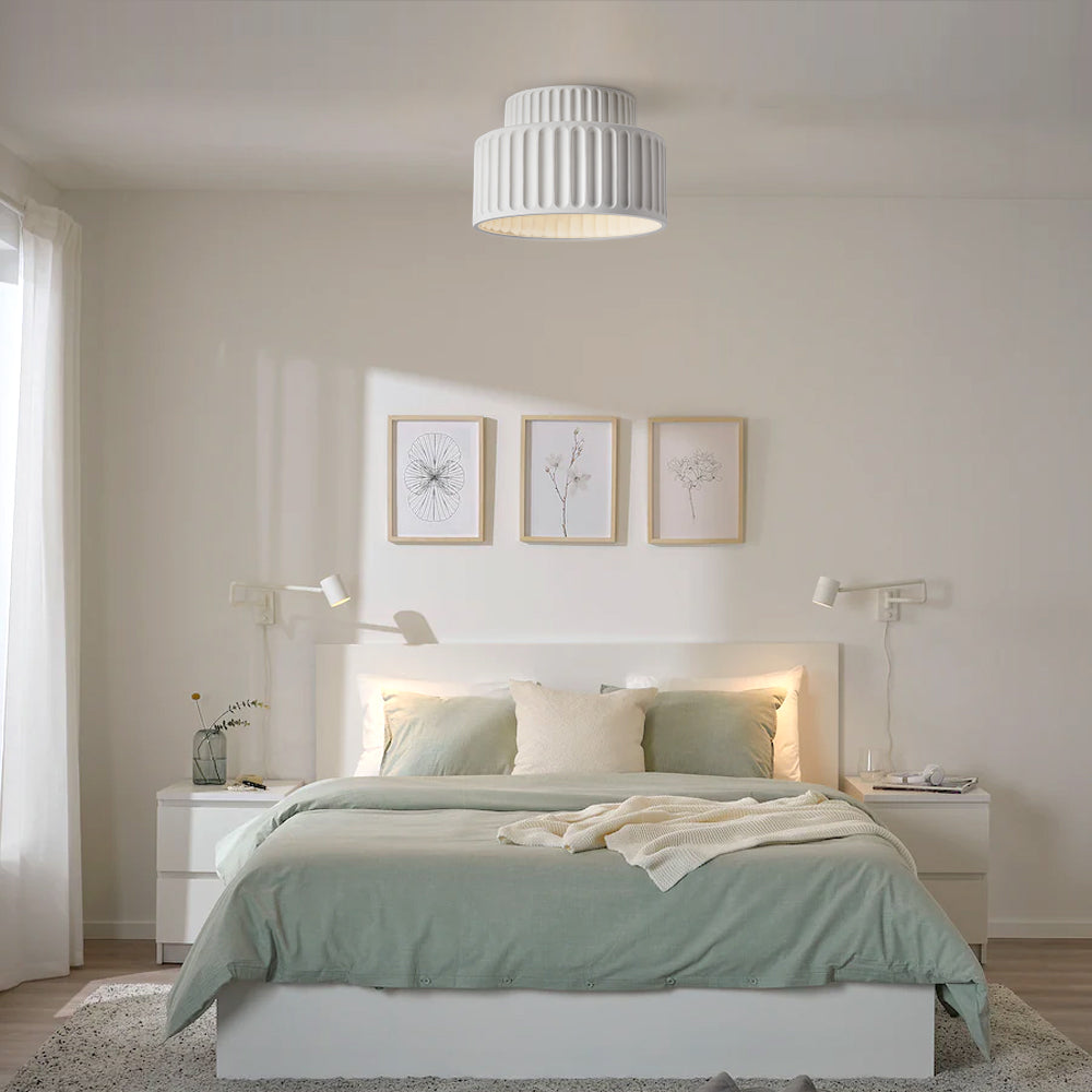 Ceiling Lamp Ribbed Resin E27 White Compact Modern Interior Living Room Kitchen Bedroom Retro Design Ceiling Light | Sansoti
