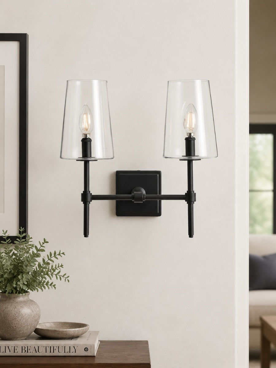 Applique murale en verre transparent – configuration simple à triple – éclairage élégant pour salle de bain | Sansoti