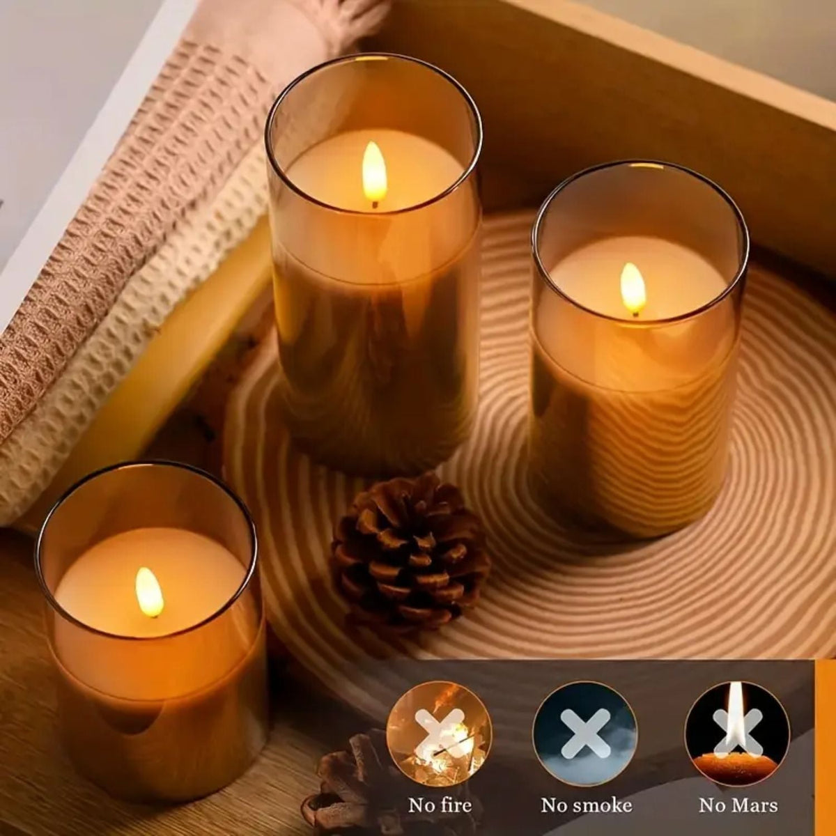LED candles with remote control glass black mood lighting set timer modern interior living room bedroom decoration realistic flame effect | Sansoti