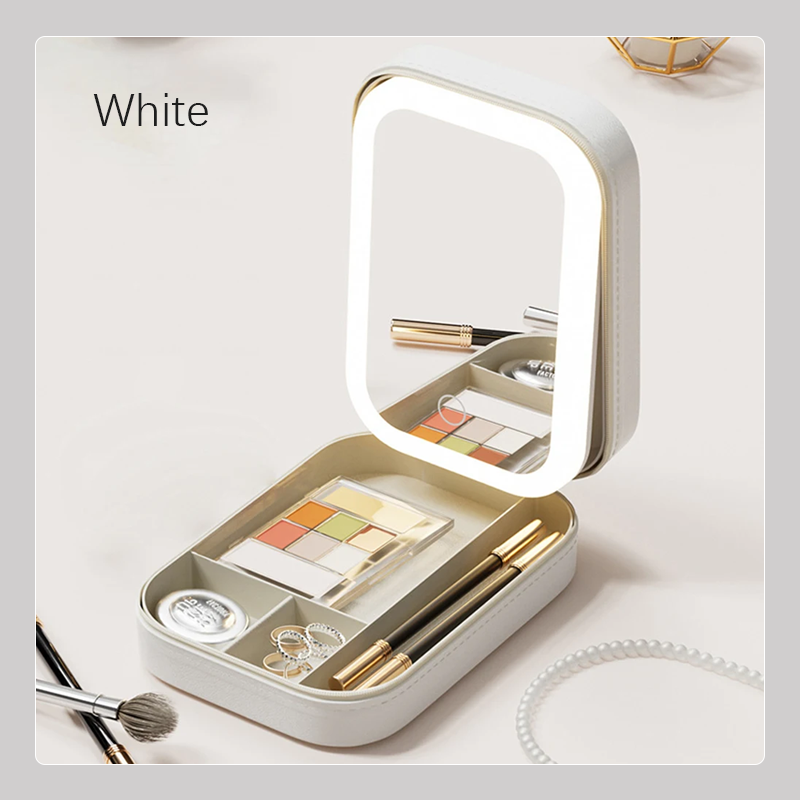 LED Make-up Organizer Box mit Spiegel und 3 Lichtstufen – Reisekoffer für Kosmetik | Sansoti