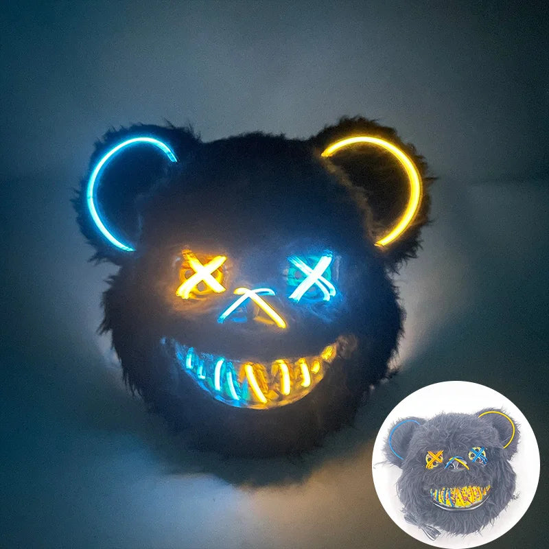 Glowing LED Neon Bear Rabbit Mask Horror Halloween Scary Party Costume Haunted House Party Decoration | Sansoti