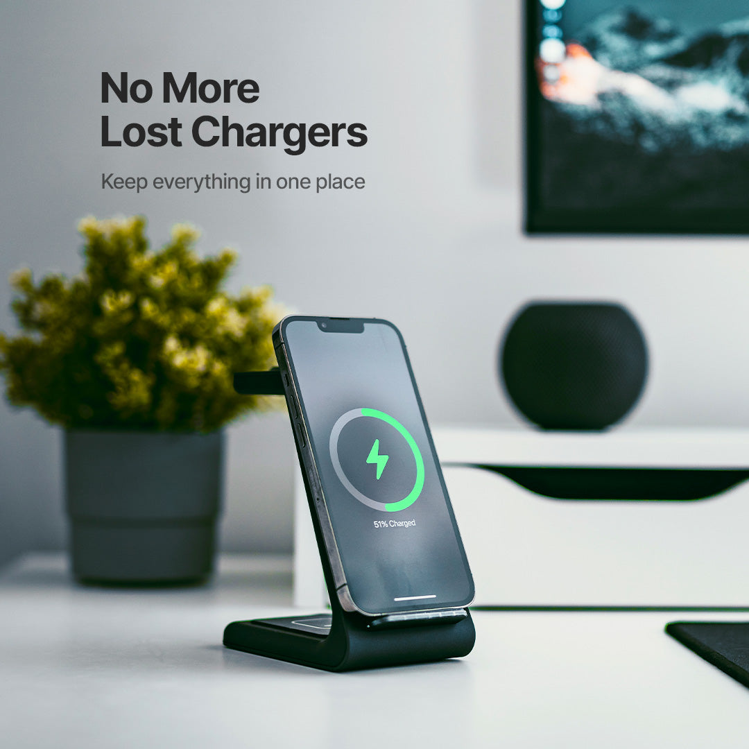 Magnetisch Oplaadstation 3-in-1 Snellader voor Telefoon Smartwatch Oordopjes Draadloos Opladen Zwart Wit | Sansoti