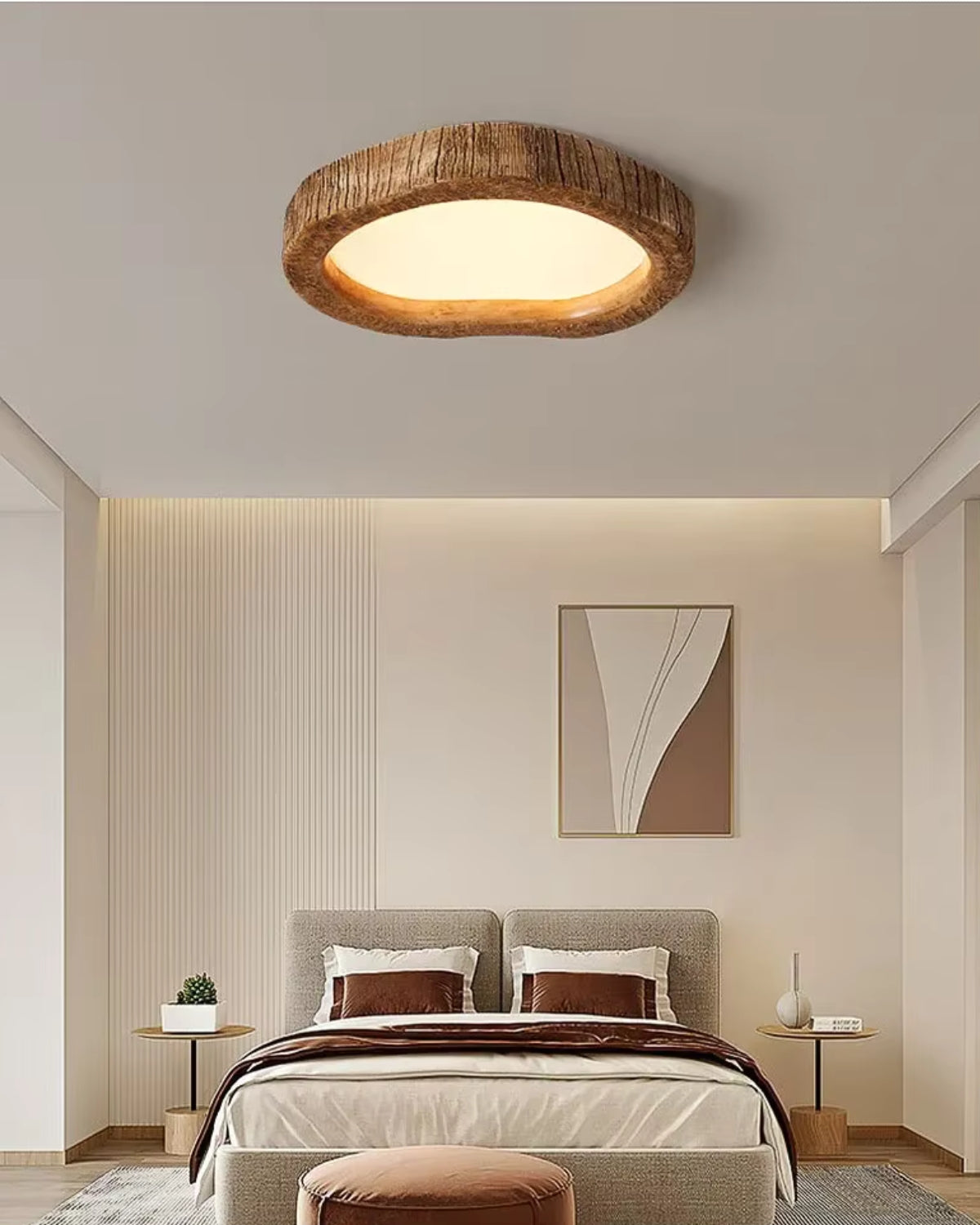 Sansoti | Runde Deckenleuchte Holzoptik für Schlafzimmer und Wohnzimmer – Moderne LED-Beleuchtung