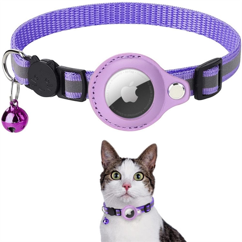 Safety Cat Collar with Reflective Stripes and Quick Release | GPS Tracker Holder | Sansoti