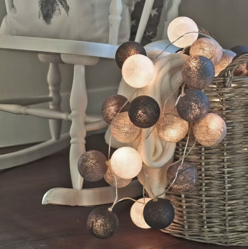 String Lights with Woven Balls Warm LED Ambient Light for Bedroom Living Room 20-200 Light Points | Sansoti