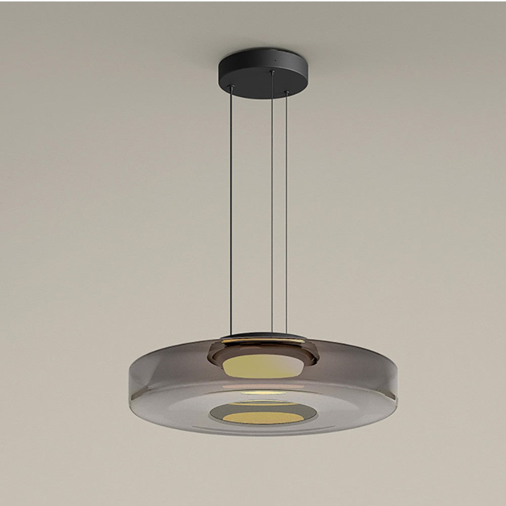 Lámpara colgante de vidrio LED, ámbar, verde y gris, varios niveles, salón, comedor y cocina, plafón moderno, ambiente Bauhaus | Sansoti