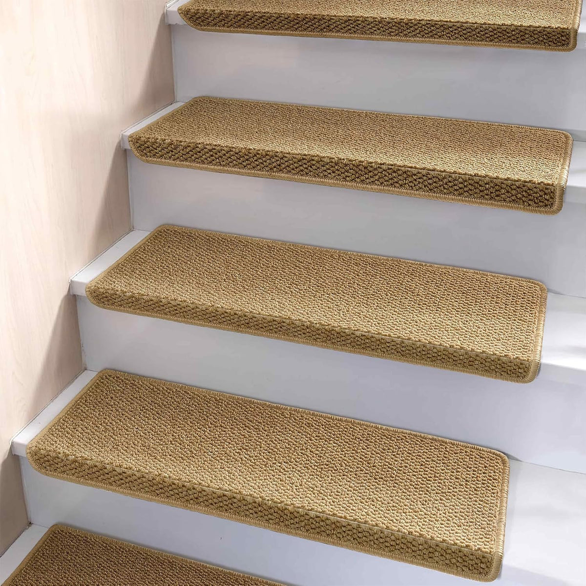 Trapmatten 14-delig met Neusrand Antislip Traptredens Beige 75x24cm Trapbescherming Vloermat Trapbekleden | Sansoti