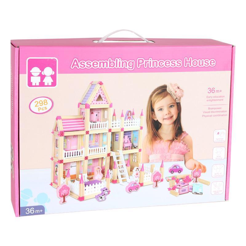 Wooden Dollhouse Building Set, DIY Children's Toy, 268–298 Pieces, Educational Creative Imaginative Play | Sansoti