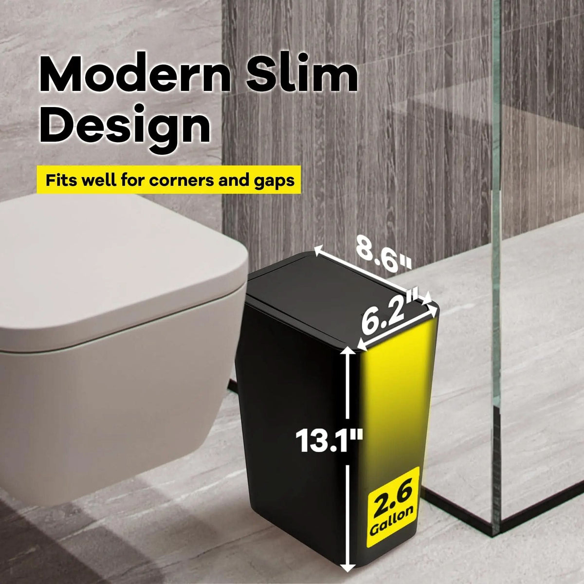 Compact 10L Waste Bin with Push-Button Lid Odor-Resistant and Slim for Bathroom Bedroom Office Small Trash Can | Sansoti