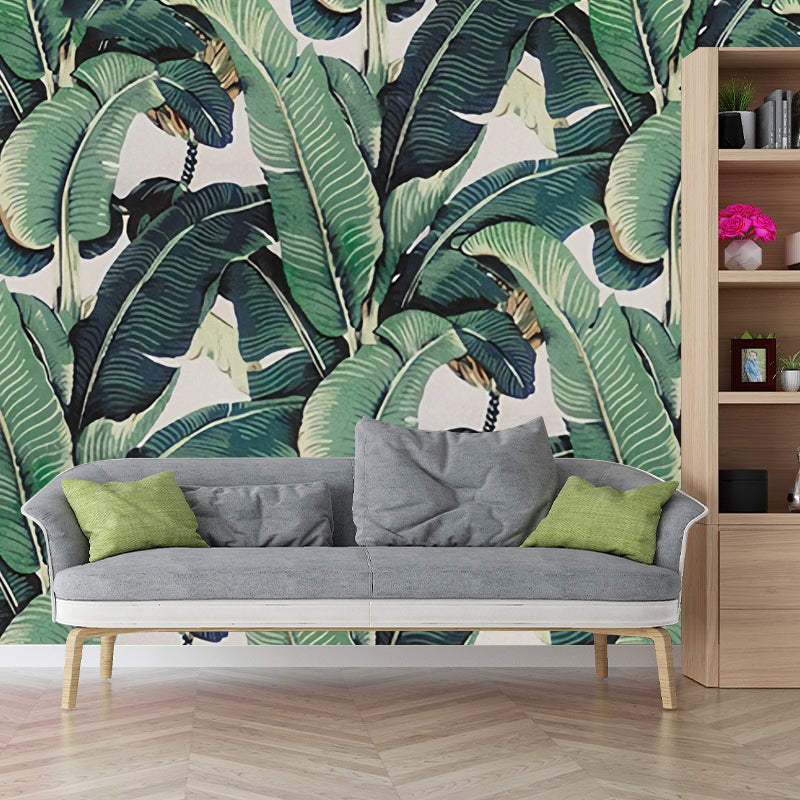 Tropical Banana Leaves Wall Mural – Green Botanical Photo Wallpaper for Living Room, Bedroom & Office | Custom Made | Sansoti