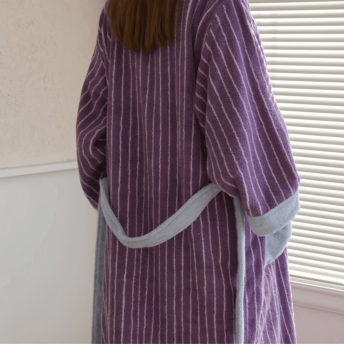Organic Cotton Striped Jacquard Bathrobe Soft Robe Loungewear Wellness Spa Home Comfort | Sansoti