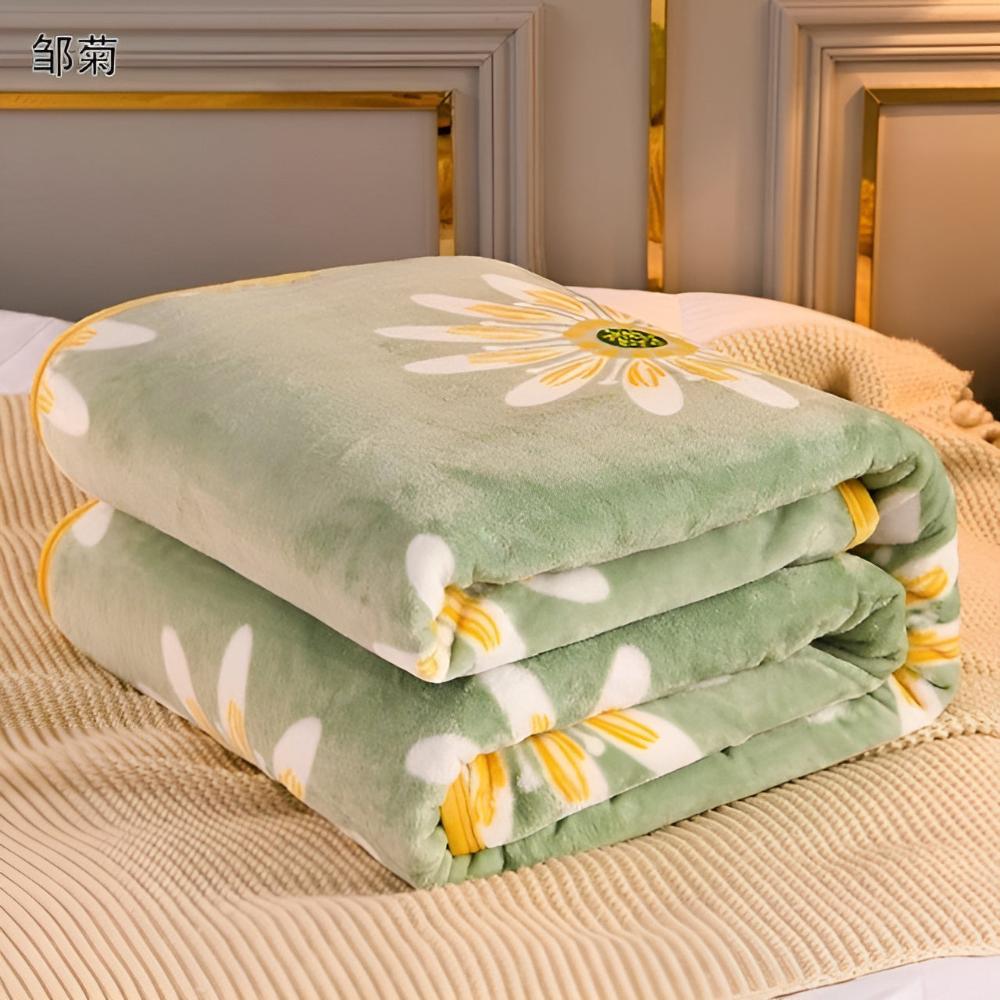 Double-Sided Daisy Pattern Velvet Sherpa Throw 180x200 200x230 Soft Warm Seasonal Blanket Living Room | Sansoti
