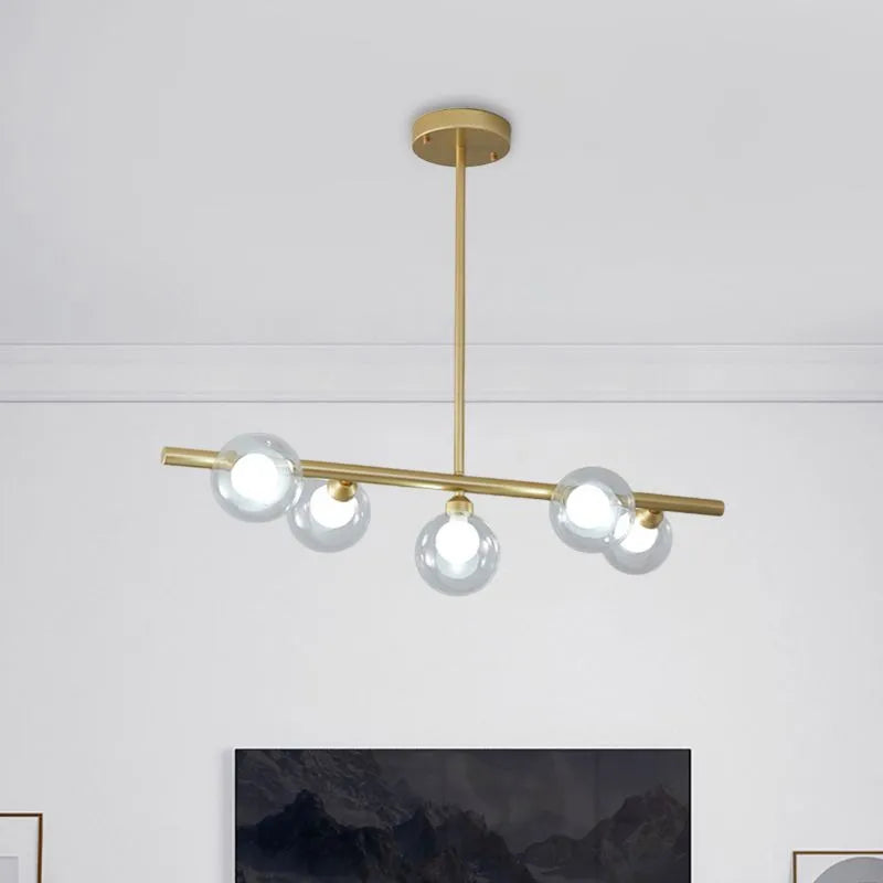 Lineare Pendelleuchte Blasenglas 5 oder 6 Leuchtpunkte Schwarz Gold Esszimmer Kücheninsel Nordic Skandinavisch | Sansoti