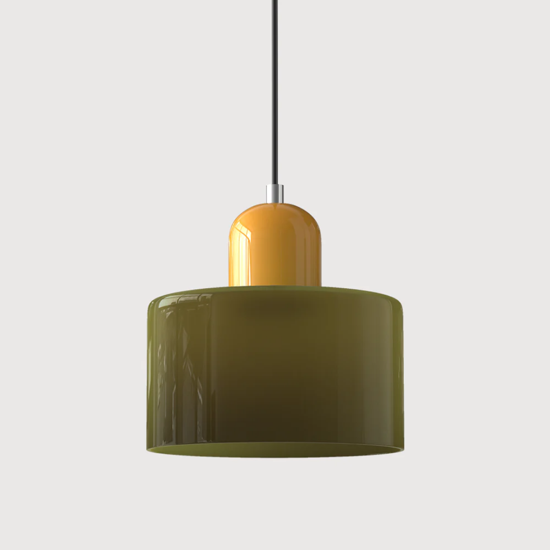 Suspension vintage en verre coloré et métal réglable, éclairage d’ambiance pour coin repas, plafonnier au design rétro | Sansoti