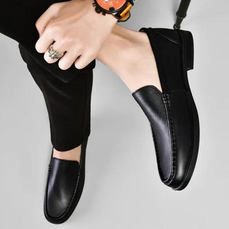 Herren-Loafer aus echtem Leder zum Hineinschlüpfen, Schwarz, Braun, Grau, Blau, klassisch, geschäftlich, leger, elegant und bequem | Sansoti