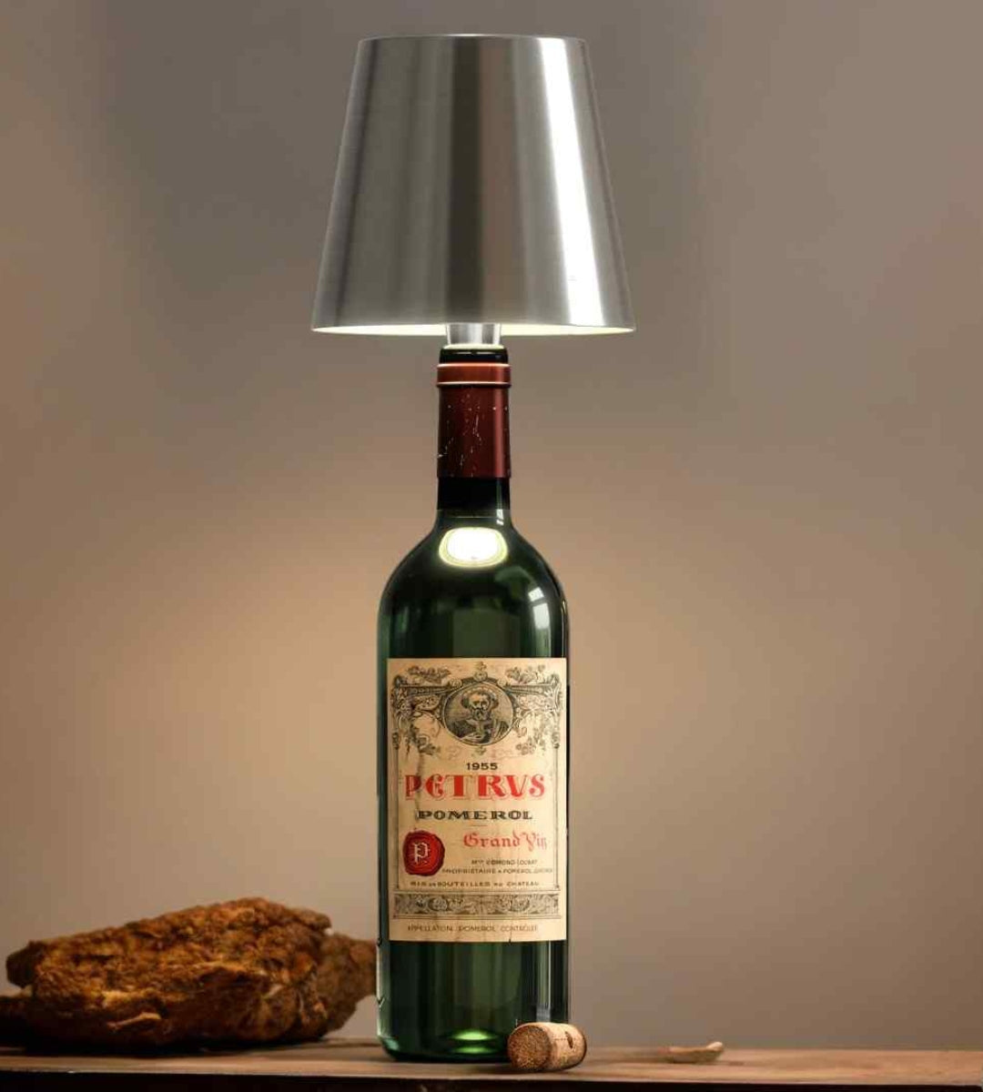 Lámpara para botella LED recargable de aluminio, lámpara de mesa para botella de vino, luz cálida | Sansoti