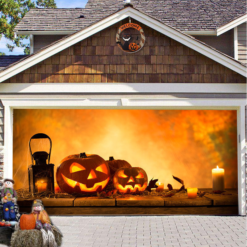 Halloween Garagentor Dekoration Gespenstischer Druck Schattenstoff Wiederverwendbar Horror Atmosphäre Stoff Wasserdicht Außen Partydekoration | Sansoti