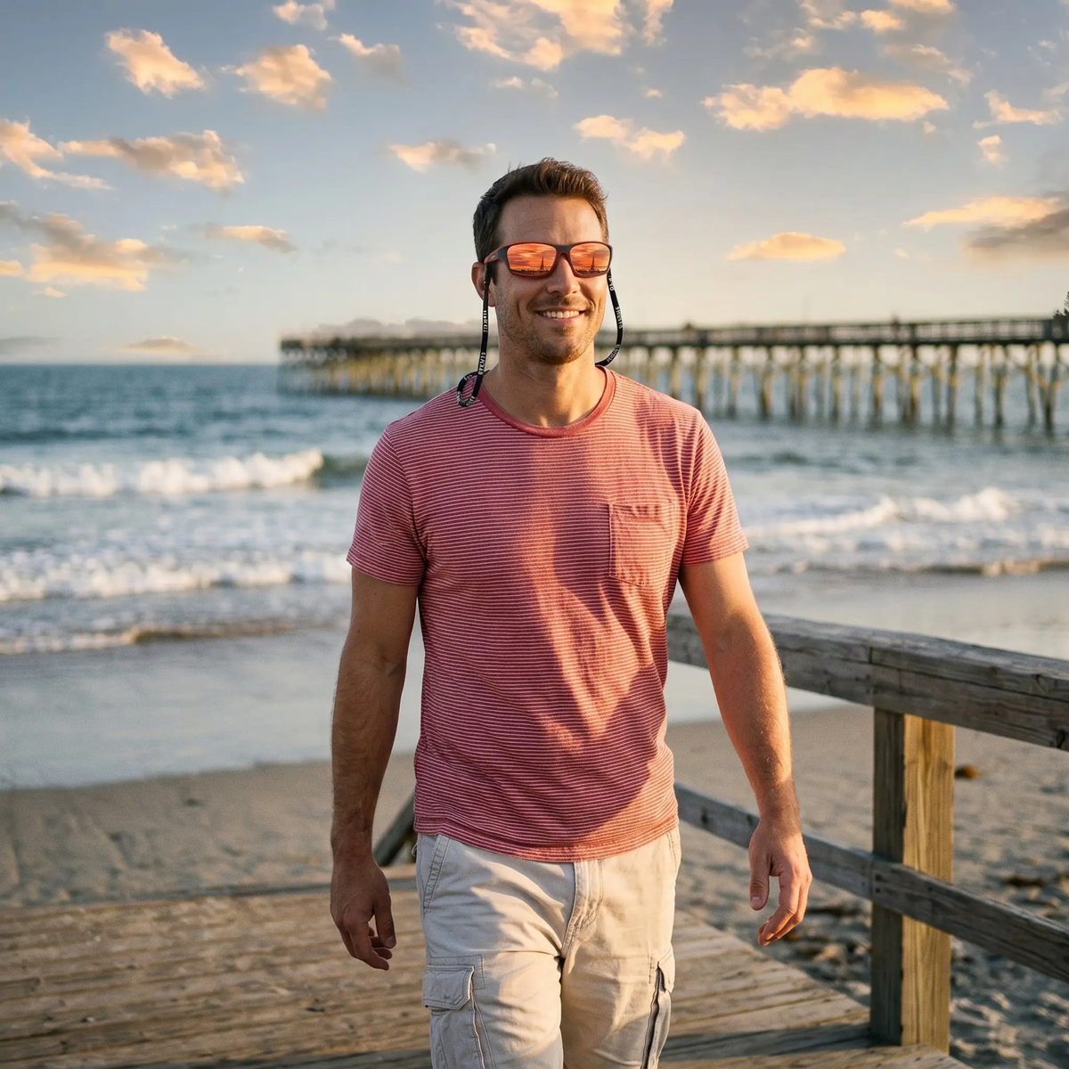 Sportzonnebril gepolariseerd UV-bescherming krasbestendig wrap-around ontwerp nekkoord unisex actief outdoorgebruik | Sansoti