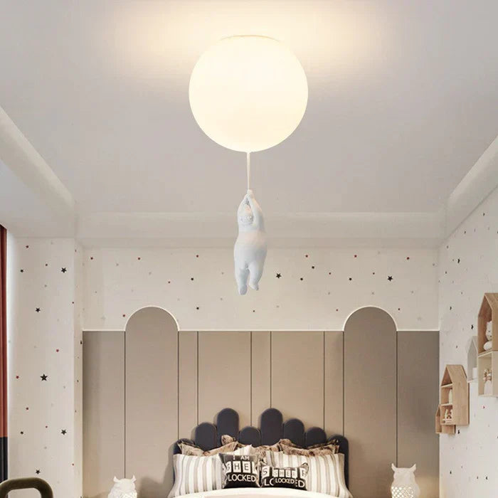 Lámpara colgante infantil con oso y globo, divertida lámpara de techo con luz led cálida para dormitorio y sala de estar | Sansoti