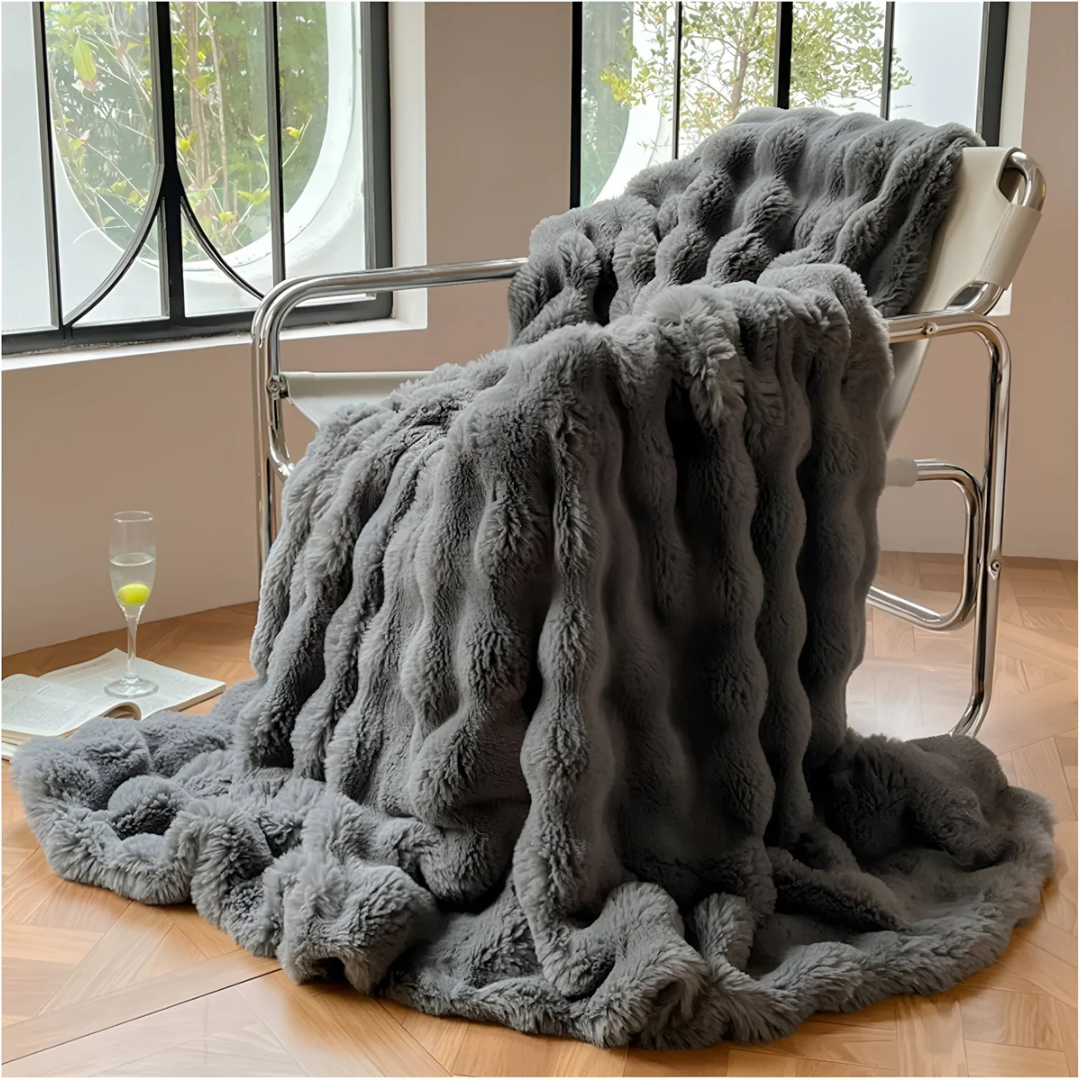 Fleece blanket polyester faux fur beige sofa bed throw warm soft luxury living blanket winter | Sansoti