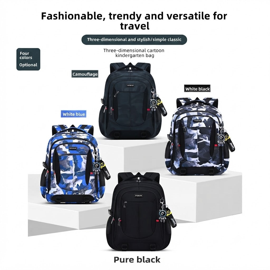 School Backpack M/L with Laptop Compartment Black Blue Camouflage Ergonomic Comfortable for Everyday Use and School | Sansoti