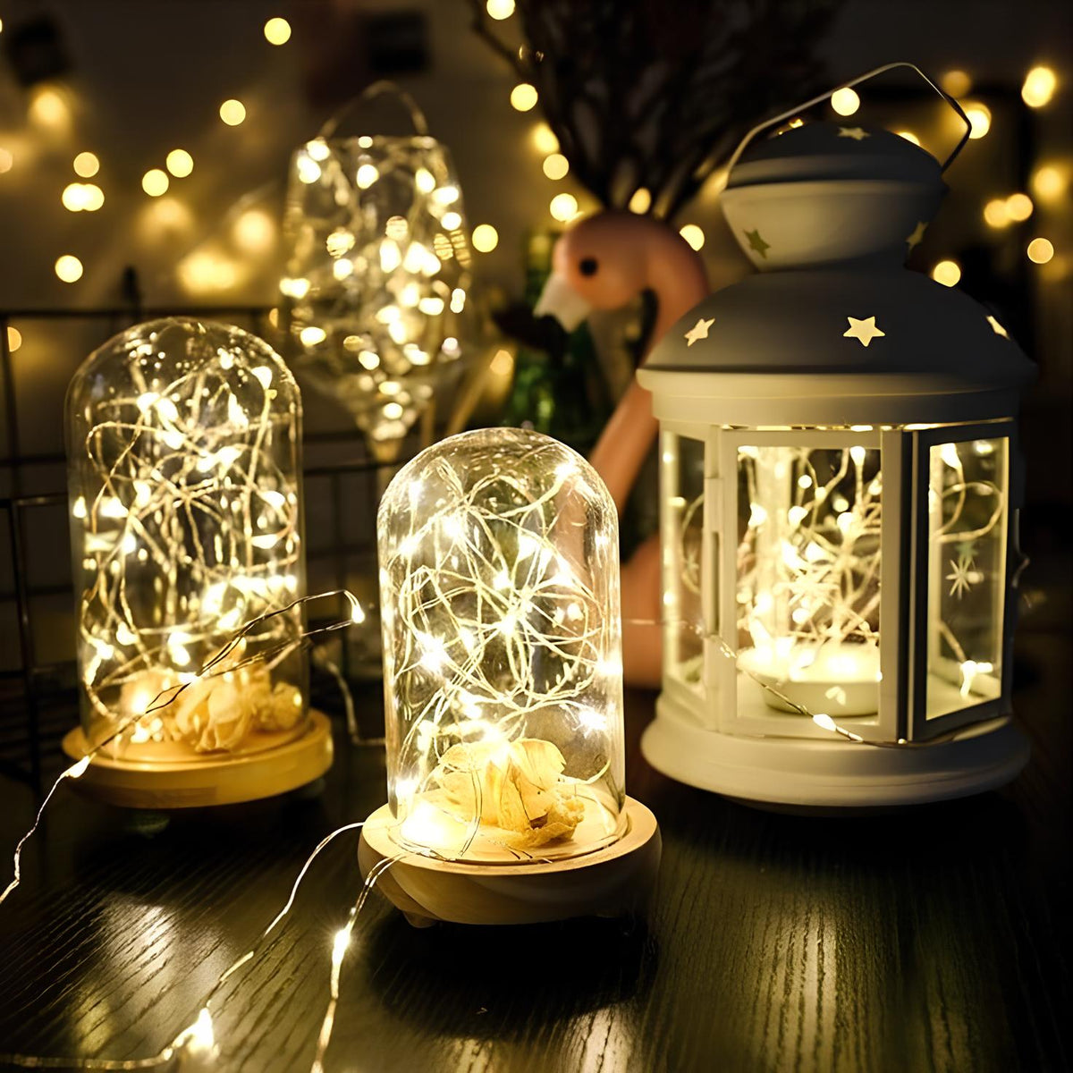 Solar LED Light String Warm White Green Copper Wire IP65 Waterproof for Garden, Terrace & Balcony | Sansoti