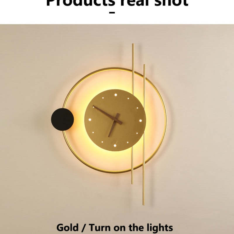 Wandklok Met LED Verlichting Metaal Acryl Zwart Goud Decoratief Modern Design Woonkamer Slaapkamer Interieur | Sansoti