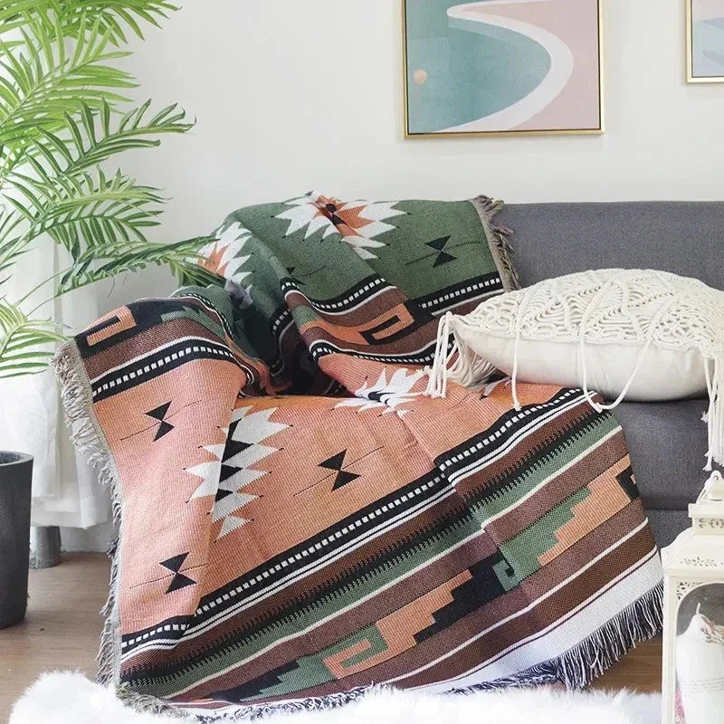 Wurfdecke Jacquard Gewebt Fransen Bunt Baumwolle Polyester Warm Weich | Sansoti