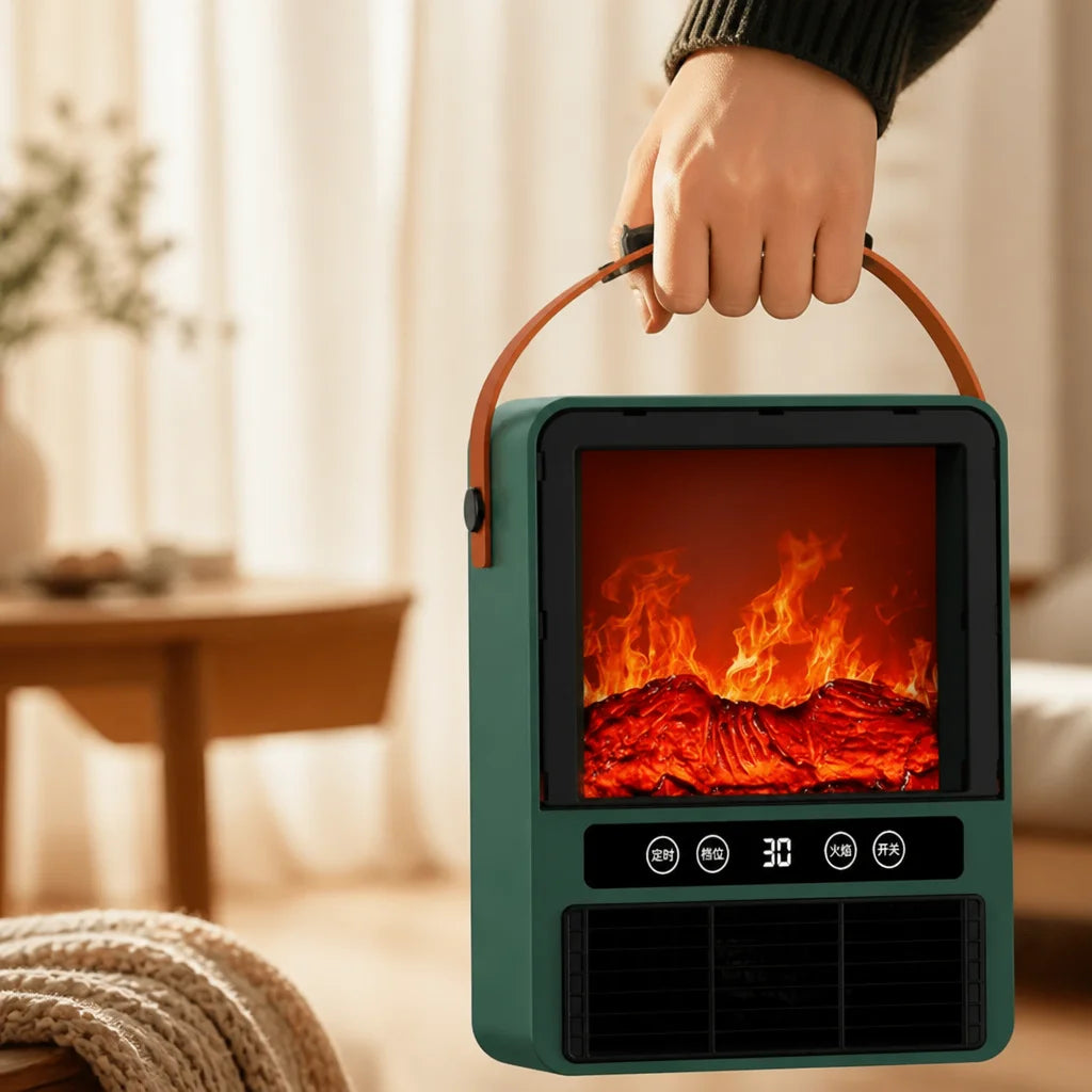 Estufa cerámica compacta con efecto de llama 3D, sonido, protección antivuelco, control por voz y calefacción USB para dormitorio | Sansoti