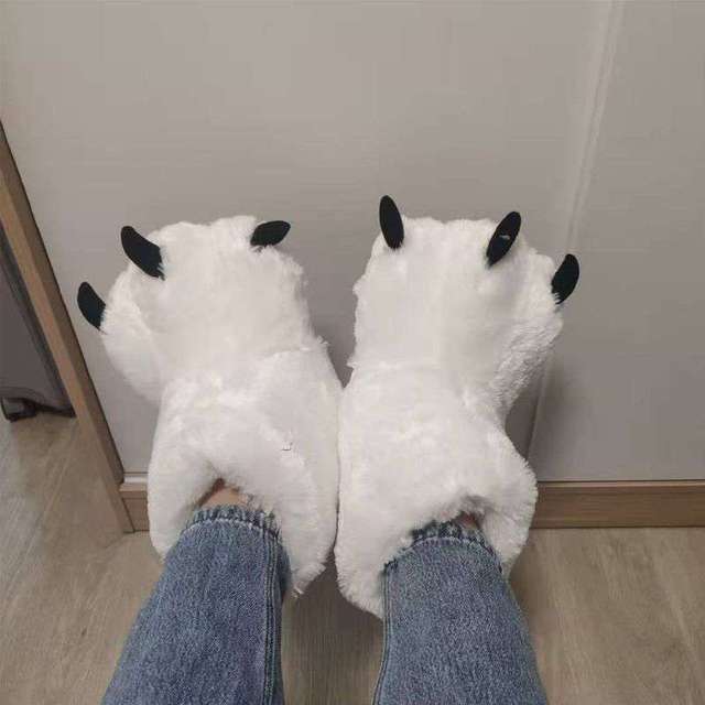 Pantoufles d'intérieur en peluche avec motif de patte d'ours, doublure chaude, antidérapantes, unisexes, pour l'hiver, pour l'intérieur et l'extérieur | Sansoti