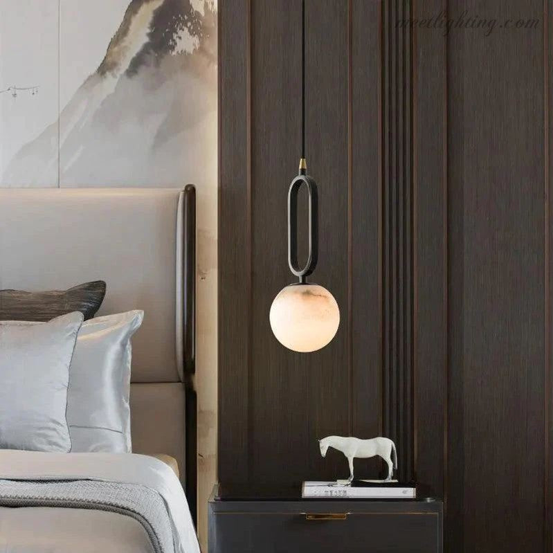 Oval natural stone pendant light milky white warm light dining room living room bedroom Scandinavian minimalist lighting | Sansoti