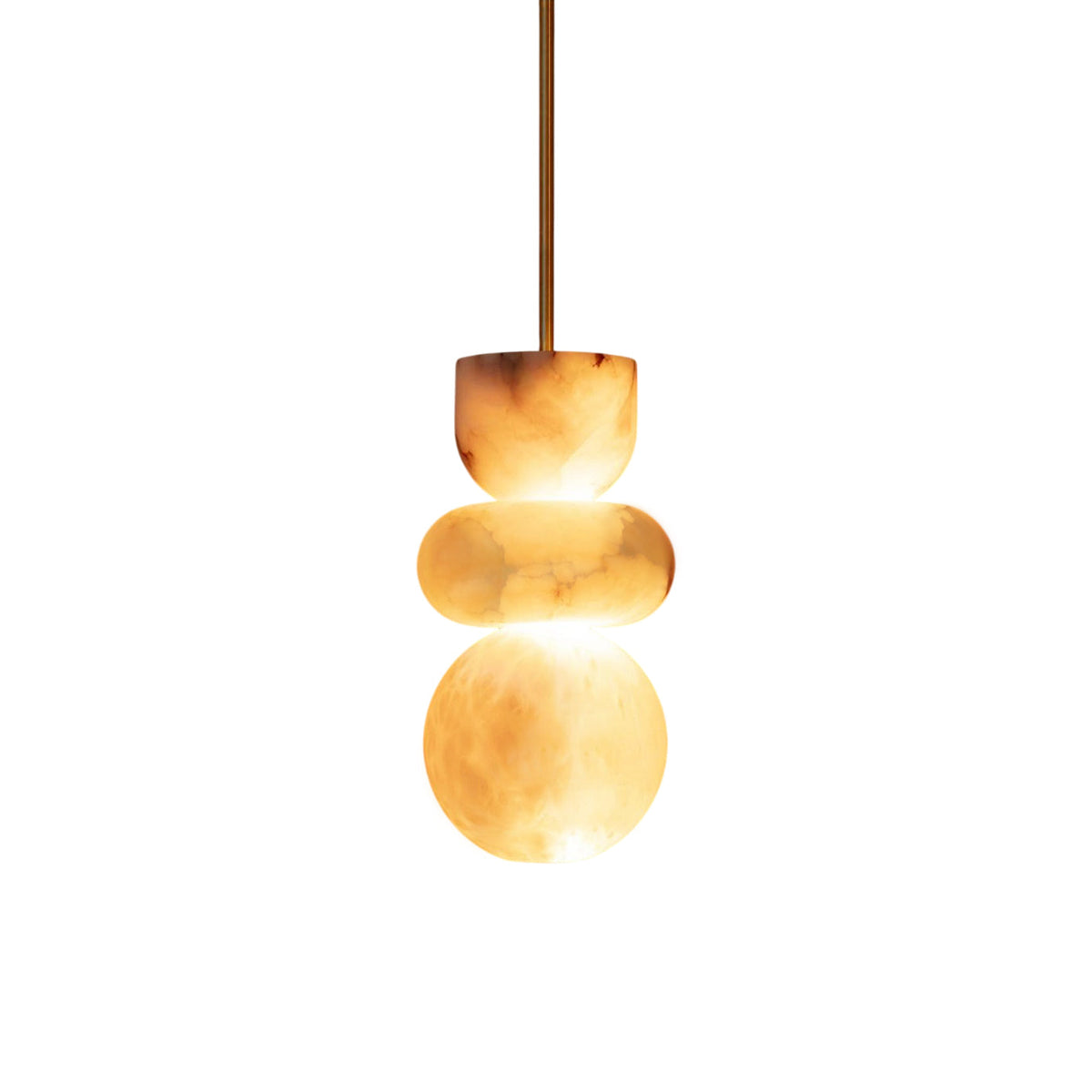 Lampa wisząca z alabastru z mosiężną oprawą i zintegrowanym LED-em – luksusowe designerskie oświetlenie z kamienia naturalnego | Sansoti