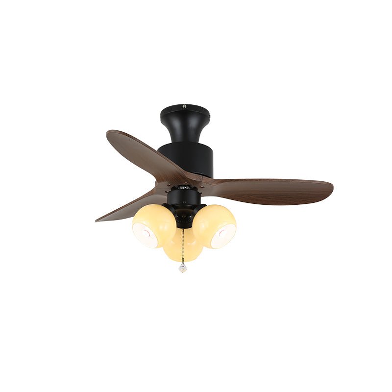 Vintage Deckenventilator mit Beleuchtung — Glasschirm & Holzmaserung Flügel — Ø91-106 cm | Sansoti