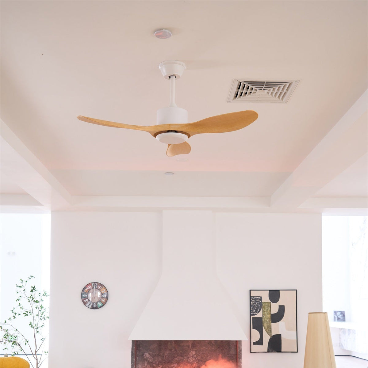 Minimalist ceiling fan Wood 106-132cm With remote control 5 speeds Reversible Copper Motor AC 110-240V | Sansoti