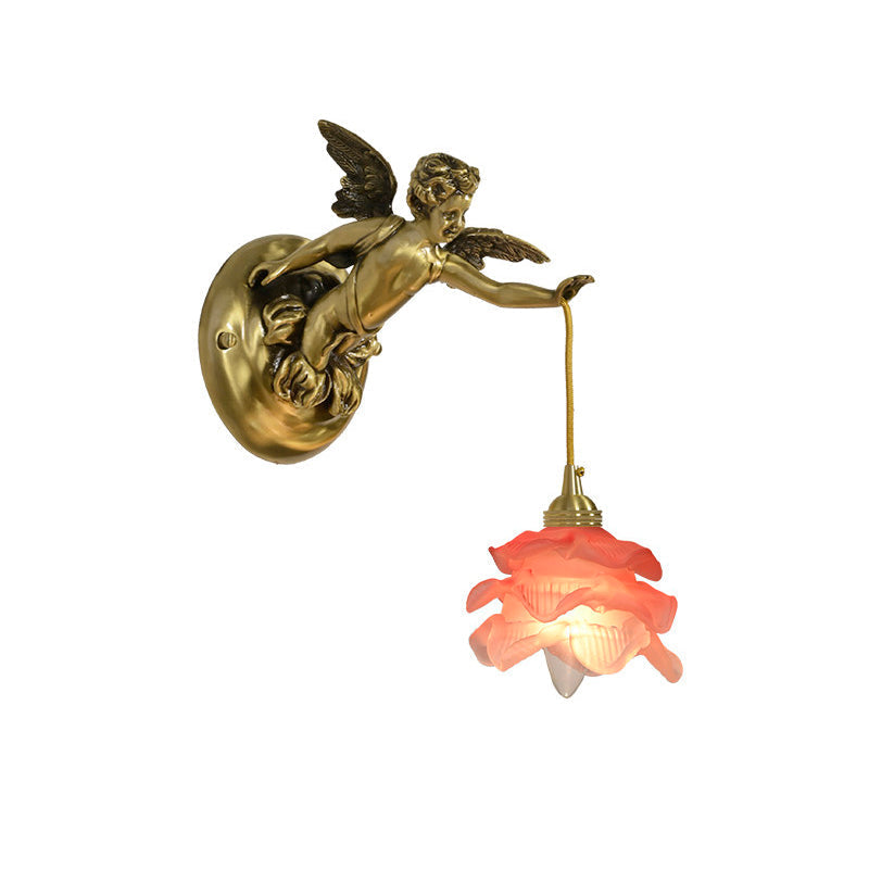 Engelsflügel-Glas-Wandleuchte Messing Kupfer Rosa Weiß Beleuchtungskörper Stimmungslicht Wohnzimmer Flur Diele | Sansoti