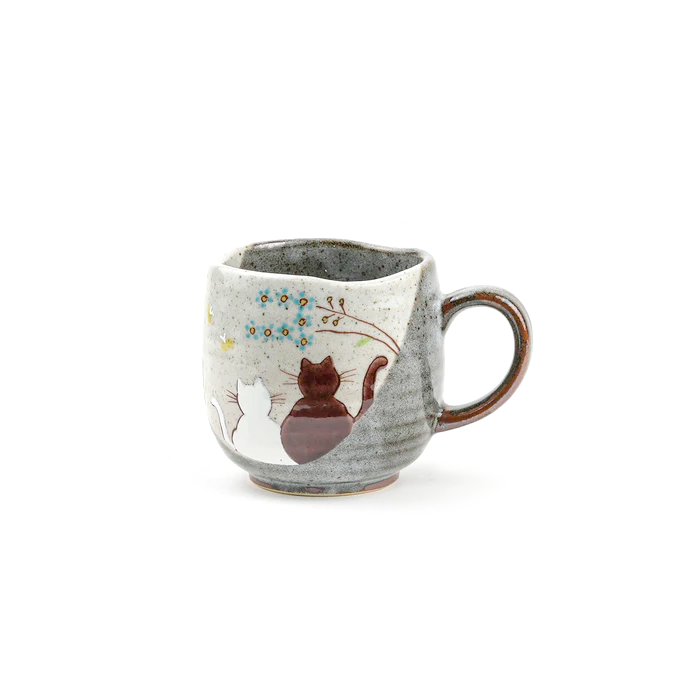 Tasse en Céramique Japonaise Kutani Peinte à la Main avec Chats | Tasse à Thé Artisanale 8cm | Sansoti