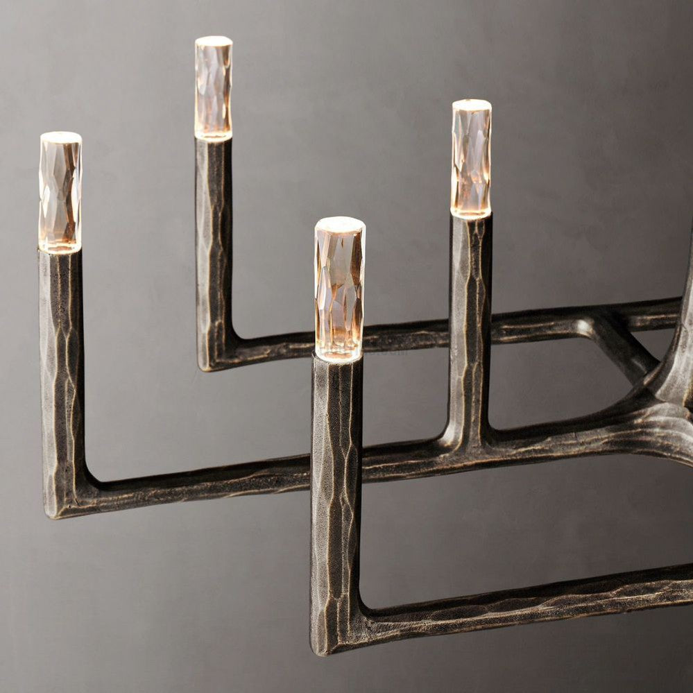 Linear Chandelier Forged Metal Glass 137cm 183cm 244cm Brass Bronze Pewter Dining Area Foyer Living Room | Sansoti