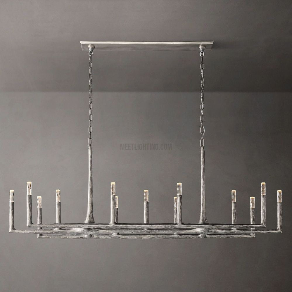 Linear Chandelier Forged Metal Glass 137cm 183cm 244cm Brass Bronze Pewter Dining Area Foyer Living Room | Sansoti