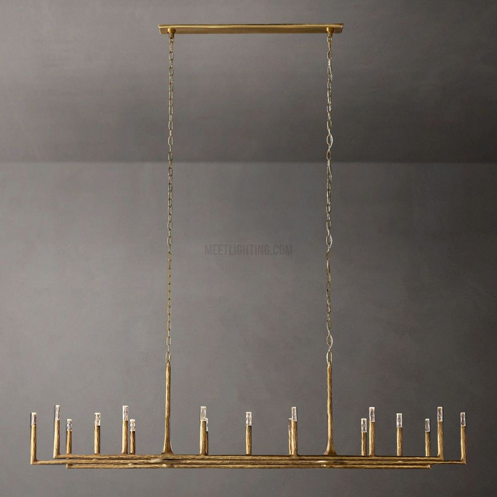 Linear Chandelier Forged Metal Glass 137cm 183cm 244cm Brass Bronze Pewter Dining Area Foyer Living Room | Sansoti