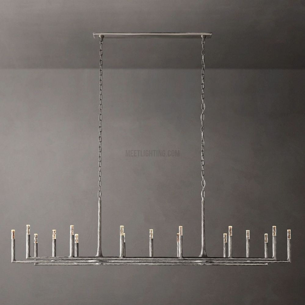 Linear Chandelier Forged Metal Glass 137cm 183cm 244cm Brass Bronze Pewter Dining Area Foyer Living Room | Sansoti