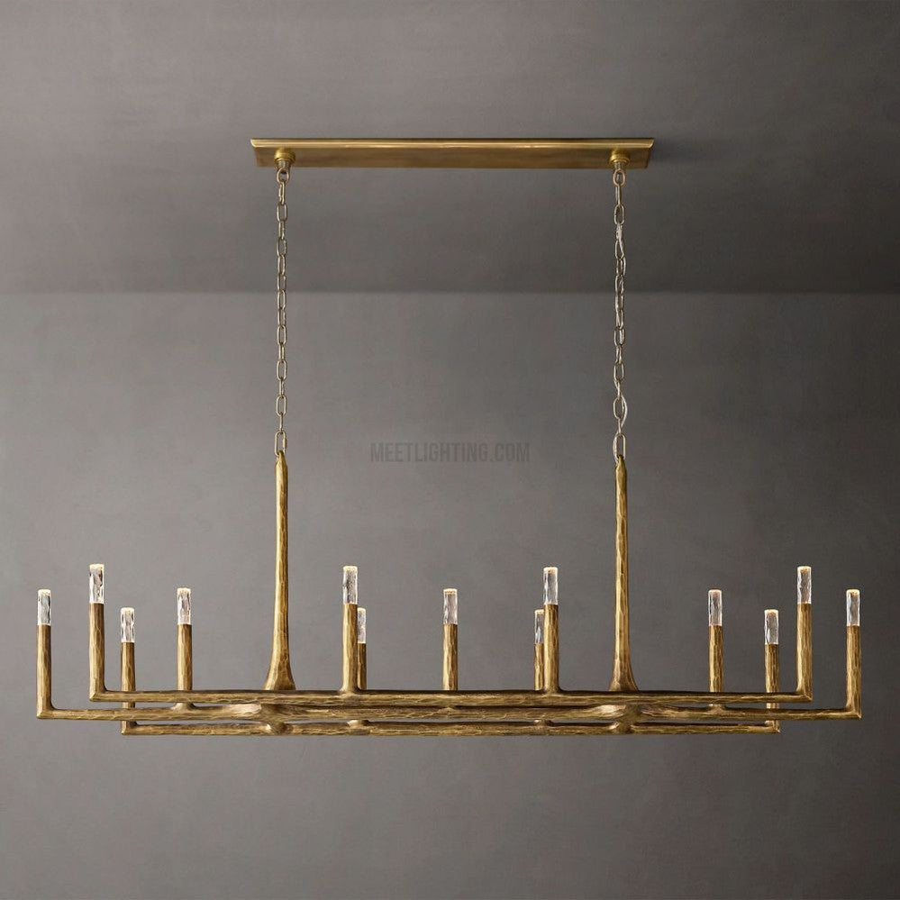 Linear Chandelier Forged Metal Glass 137cm 183cm 244cm Brass Bronze Pewter Dining Area Foyer Living Room | Sansoti