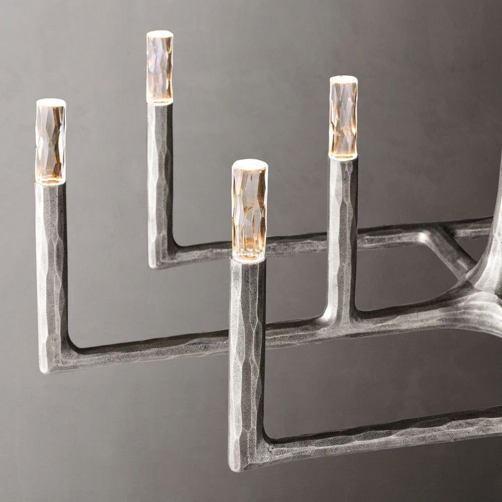 Linear Chandelier Forged Metal Glass 137cm 183cm 244cm Brass Bronze Pewter Dining Area Foyer Living Room | Sansoti