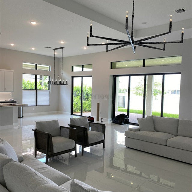 Linear Chandelier Forged Metal Glass 137cm 183cm 244cm Brass Bronze Pewter Dining Area Foyer Living Room | Sansoti